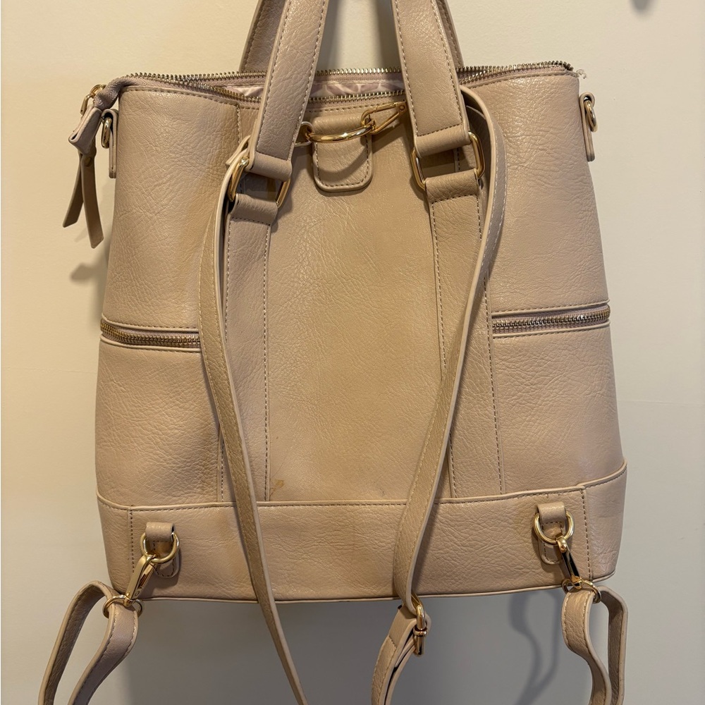 Madison West Beige Backpack with Gold Accents